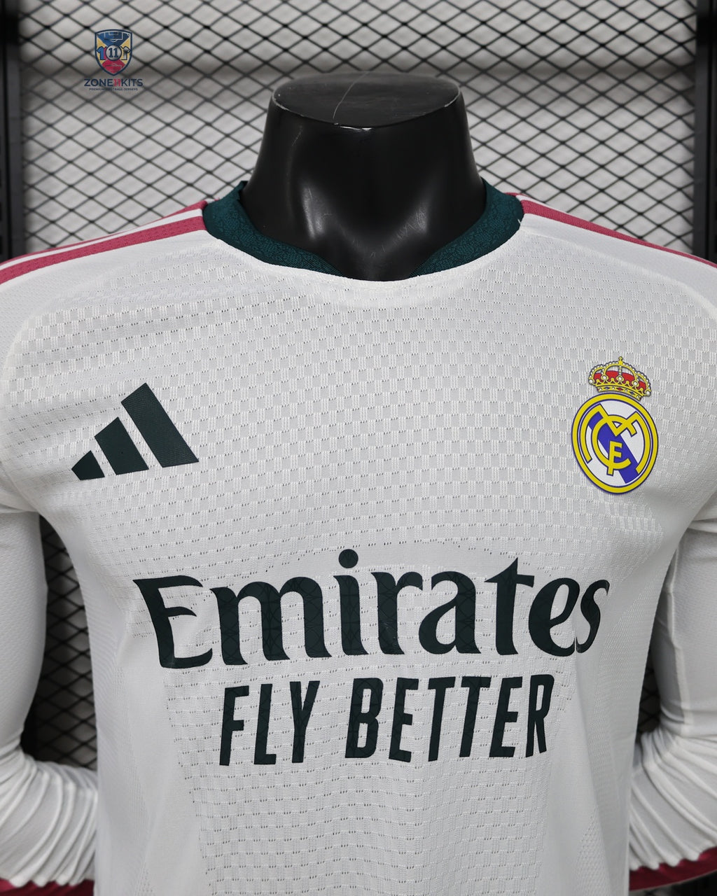Real Madrid Home Kit 2026/27 Long Sleeve - chest with club crest, adidas logo and Emirates sponsor