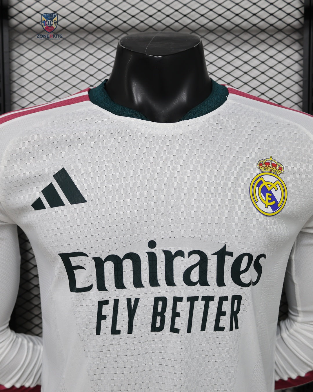 Real Madrid Home Kit 2026/27 Long Sleeve - chest with club crest, adidas logo and Emirates sponsor