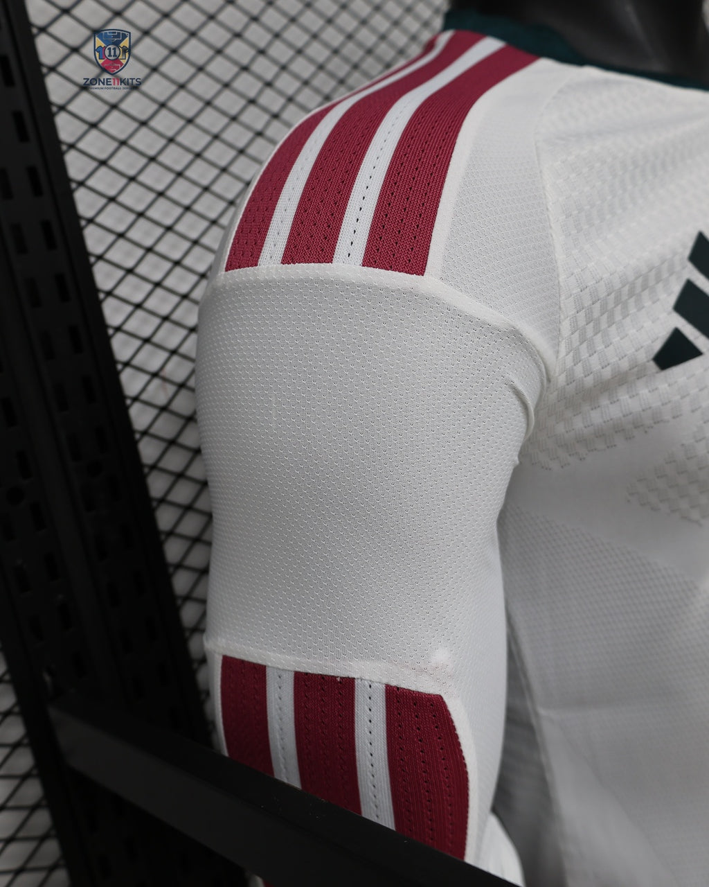 Real Madrid Home Kit 2026/27 Long Sleeve - shoulder with pink adidas three stripes