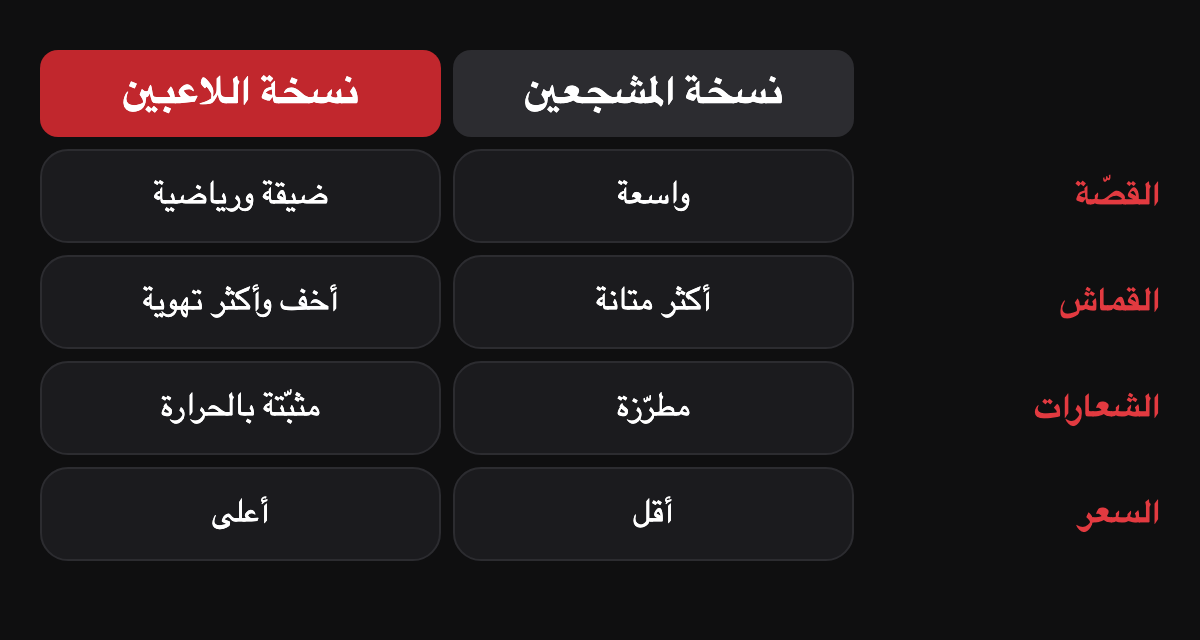 مقارنة بين نسخة المشجعين ونسخة اللاعبين